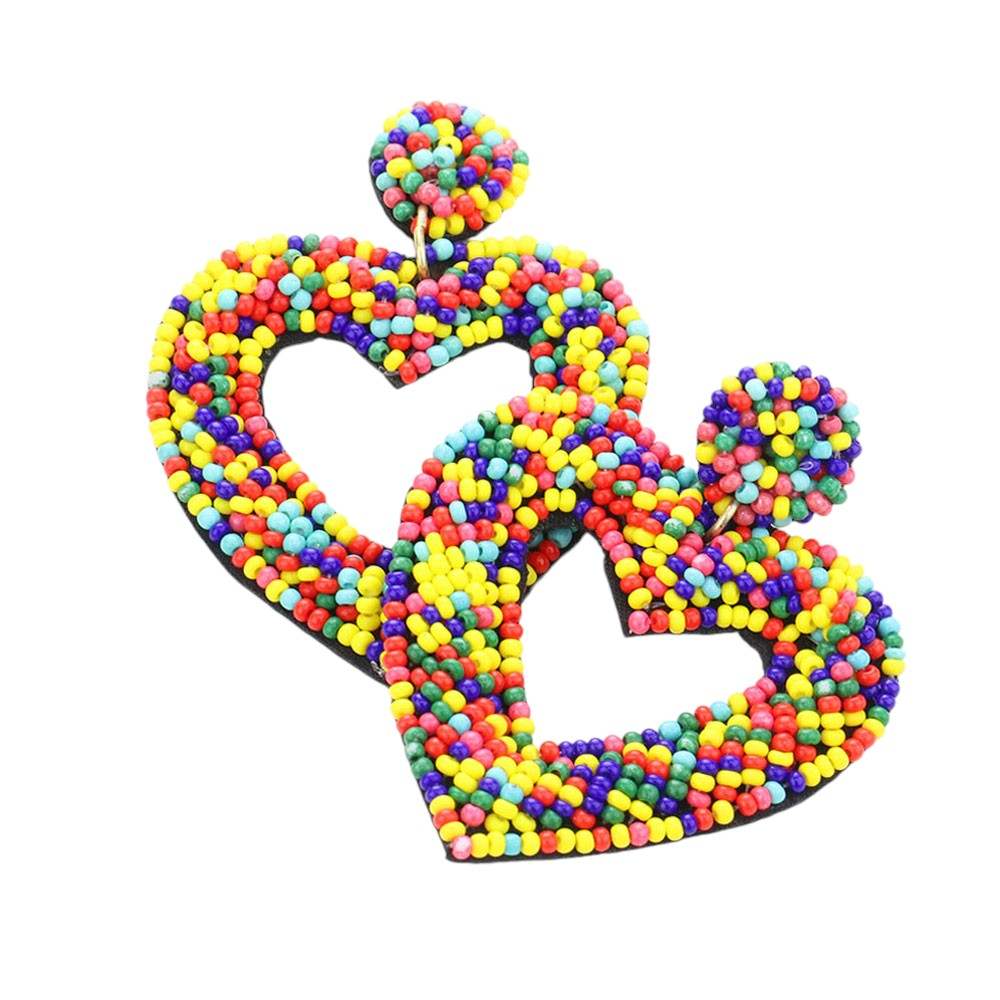 Beaded Open Heart Drop Earrings - Madeline Love - Flyclothing LLC