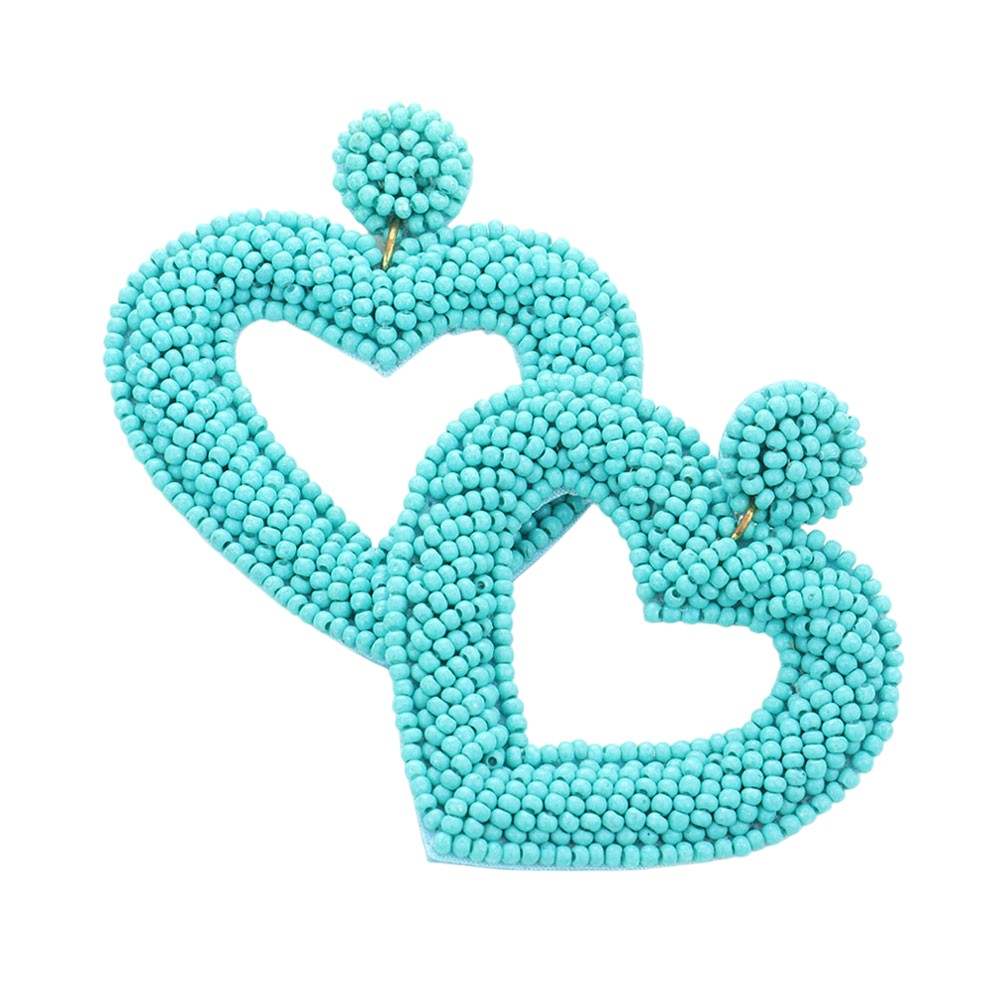 Beaded Open Heart Drop Earrings - Madeline Love - Flyclothing LLC