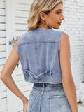 V-Neck Button Down Denim Vest - Trendsi - Flyclothing LLC