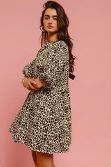 BiBi Leopard Denim Dress With Back Contrast Tie Detail - Trendsi - Flyclothing LLC