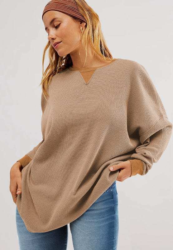 Round Neck Long Sleeve Sweatshirt - Trendsi - Flyclothing LLC