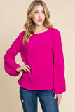 BOMBOM Textured Balloon Sleeve Top - Trendsi