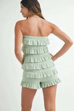 MABLE Pointelle Knit Fabric Ruffled Tube Romper - Trendsi - Flyclothing LLC