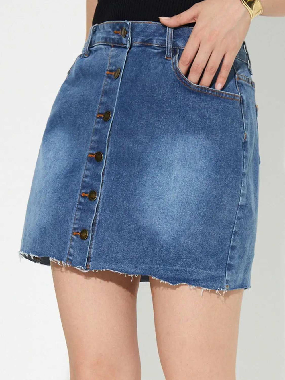 Pocketed Button Up Denim Skirt - Trendsi - Flyclothing LLC