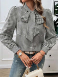 Devine Pocketed Plaid Tie Neck Long Sleeve Shirt - Trendsi - Flyclothing LLC