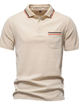 Men's Short Sleeve Collared Neck Striped Polo - Trendsi - Flyclothing LLC