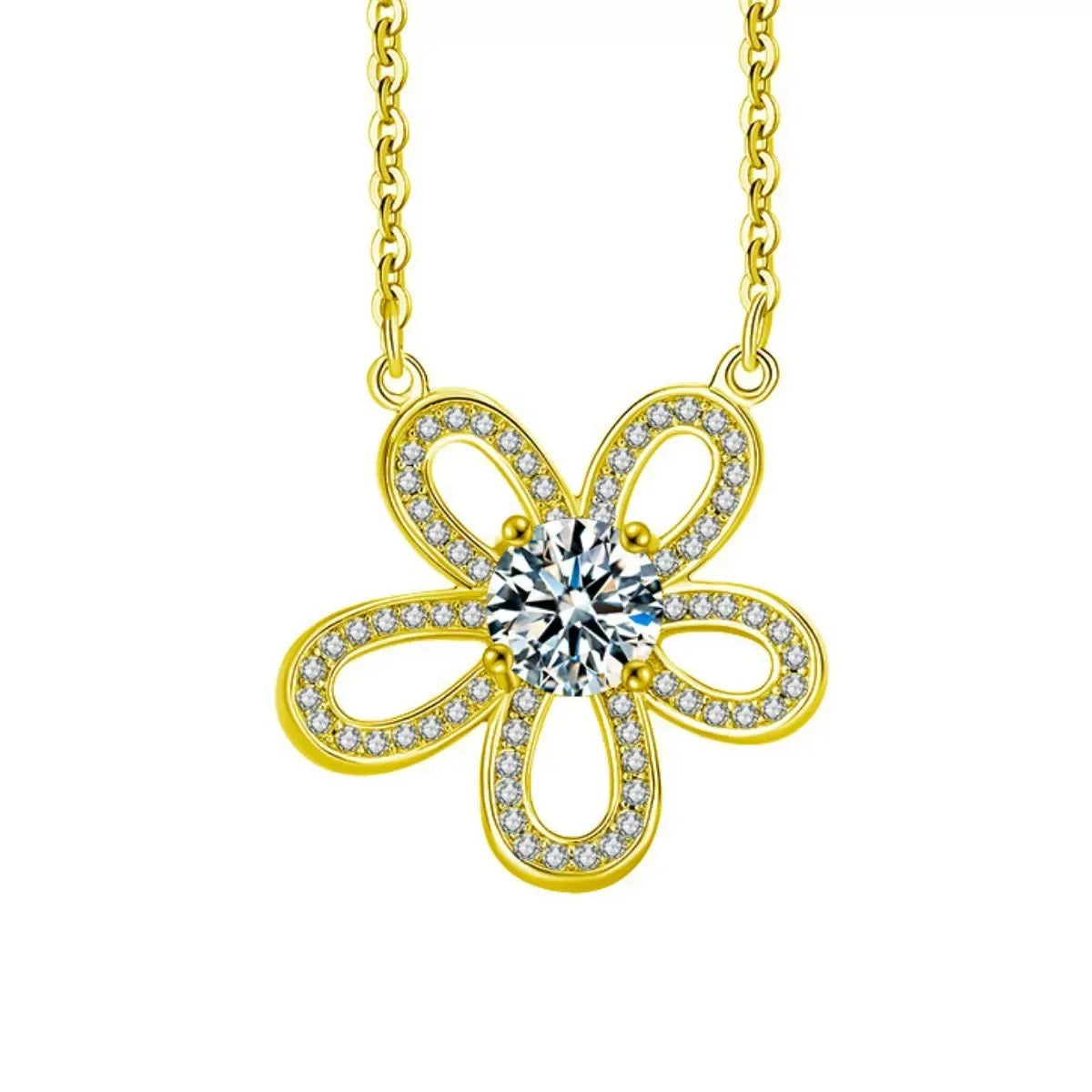 1 Carat Moissanite 925 Sterling Silver Flower Pendant Necklace - Trendsi - Flyclothing LLC