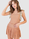 Smocked Tie Shoulder Top and Mini Skirt Set - Trendsi - Flyclothing LLC