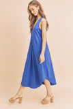 Aemi + Co Front Pleat Detail V-Neck Sleeveless Midi Dress - Trendsi