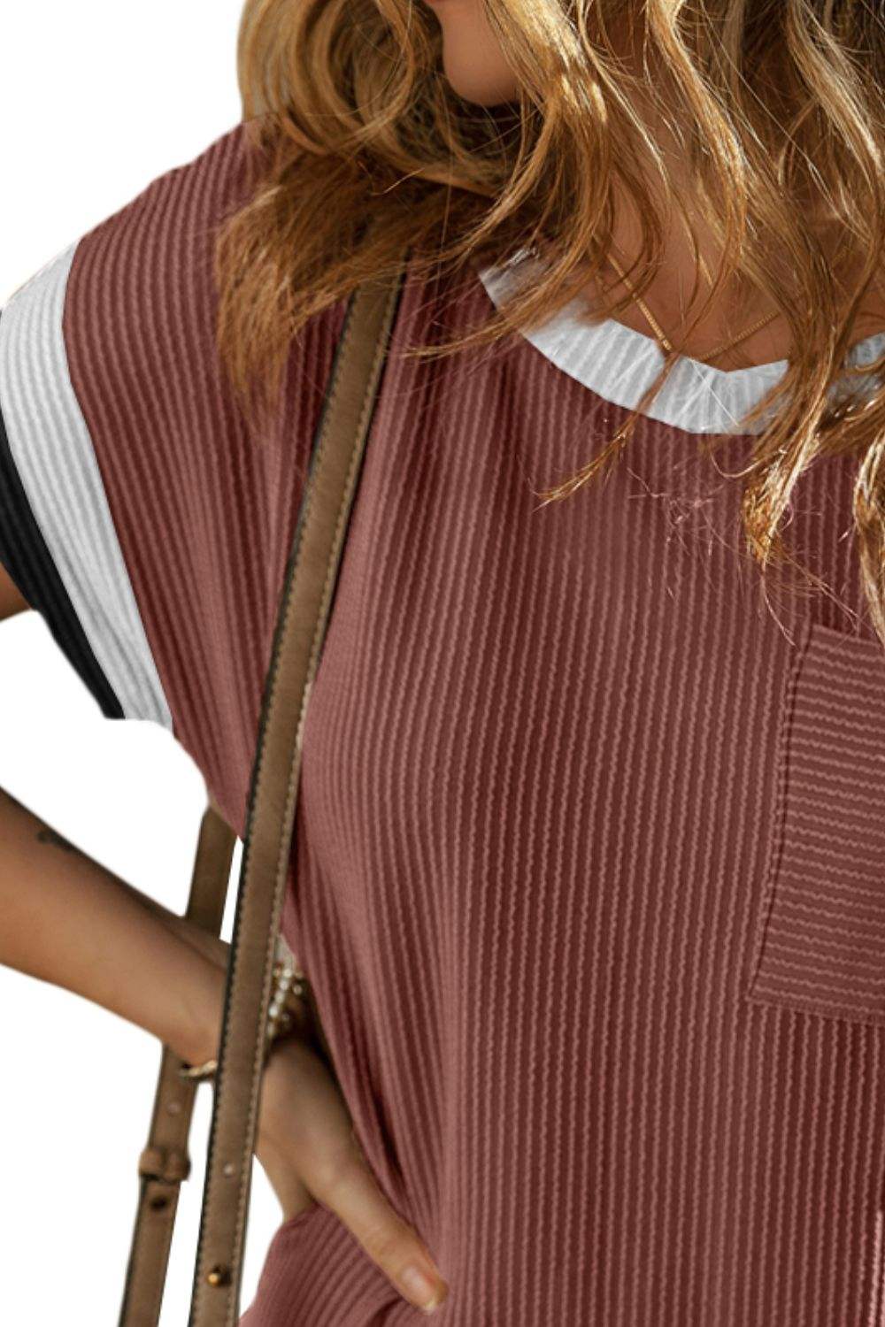 Textured Round Neck Short Sleeve Dress - Trendsi - Flyclothing LLC