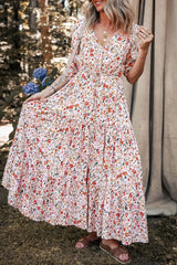 Boho Half Sleeve Floral V Neck Maxi Dress - Trendsi - Flyclothing LLC