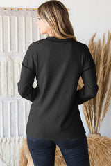 Heimish Full Size Ribbed V-Neck Exposed Seam Top - Trendsi - Flyclothing LLC