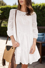 Tiered Round Neck Three-Quarter Sleeve Dress - Trendsi - Flyclothing LLC