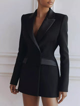 Satin Lapel Double-Breasted Blazer - Trendsi - Flyclothing LLC
