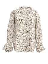 Ruffled Printed Tie Neck Long Sleeve Blouse - Trendsi - Flyclothing LLC