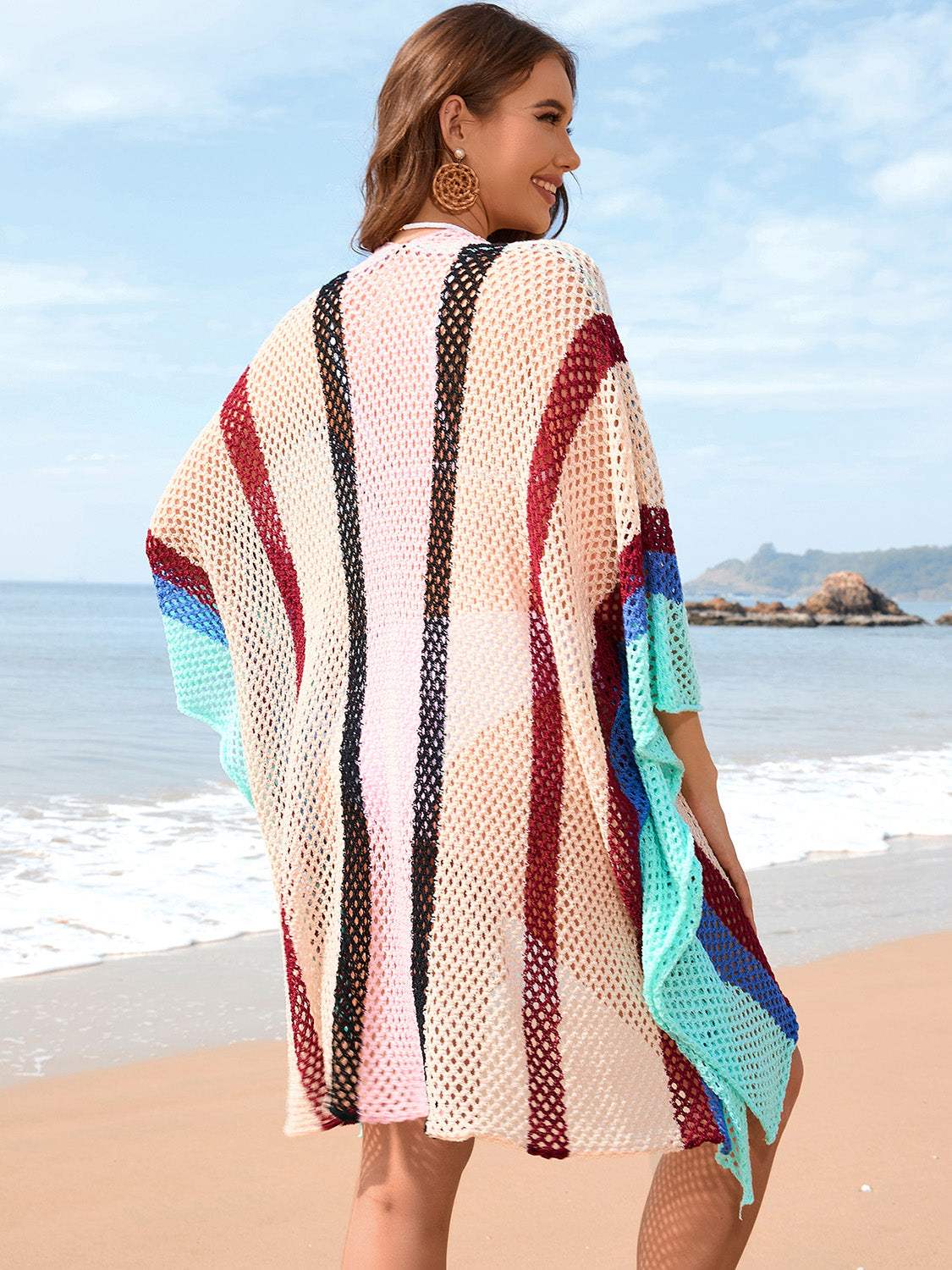 Openwork Color Block Plunge Cover-Up - Trendsi - Flyclothing LLC