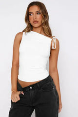 Tied Ruched Solid Color Tank - Trendsi - Flyclothing LLC