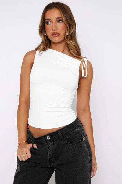 Tied Ruched Solid Color Tank - Trendsi