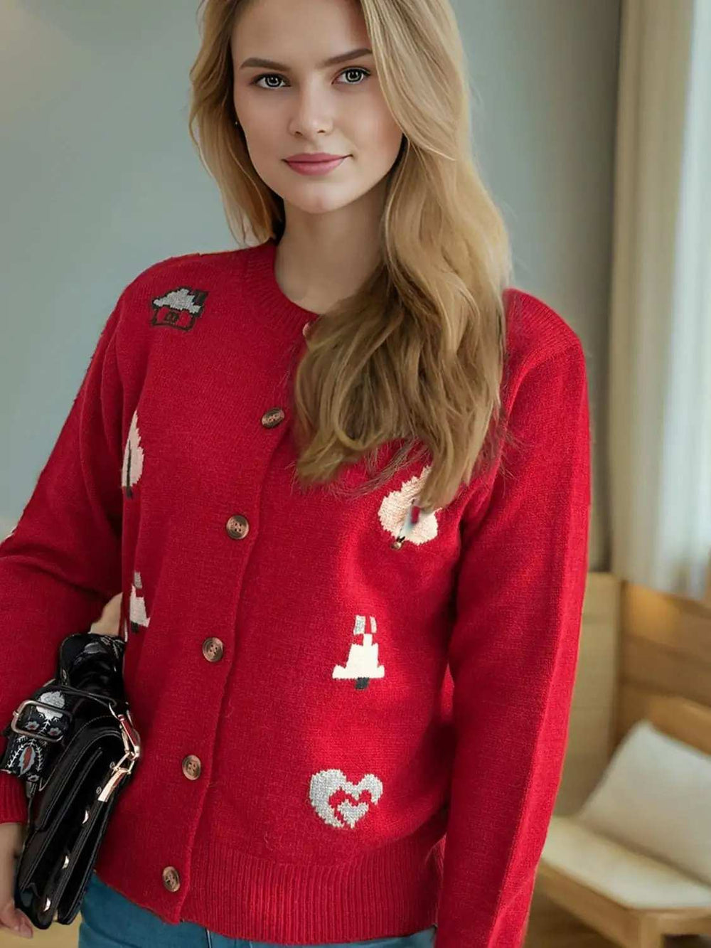 Button Up Round Neck Long Sleeve Cardigan - Trendsi - Flyclothing LLC