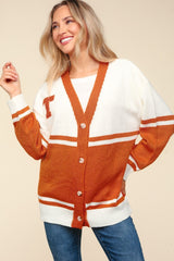 Haptics Full Size V Neck Button Down Letter Patch Cardigan - Trendsi