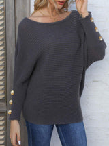 Full Size Boat Neck Long Sleeve Sweater - Trendsi - Flyclothing LLC