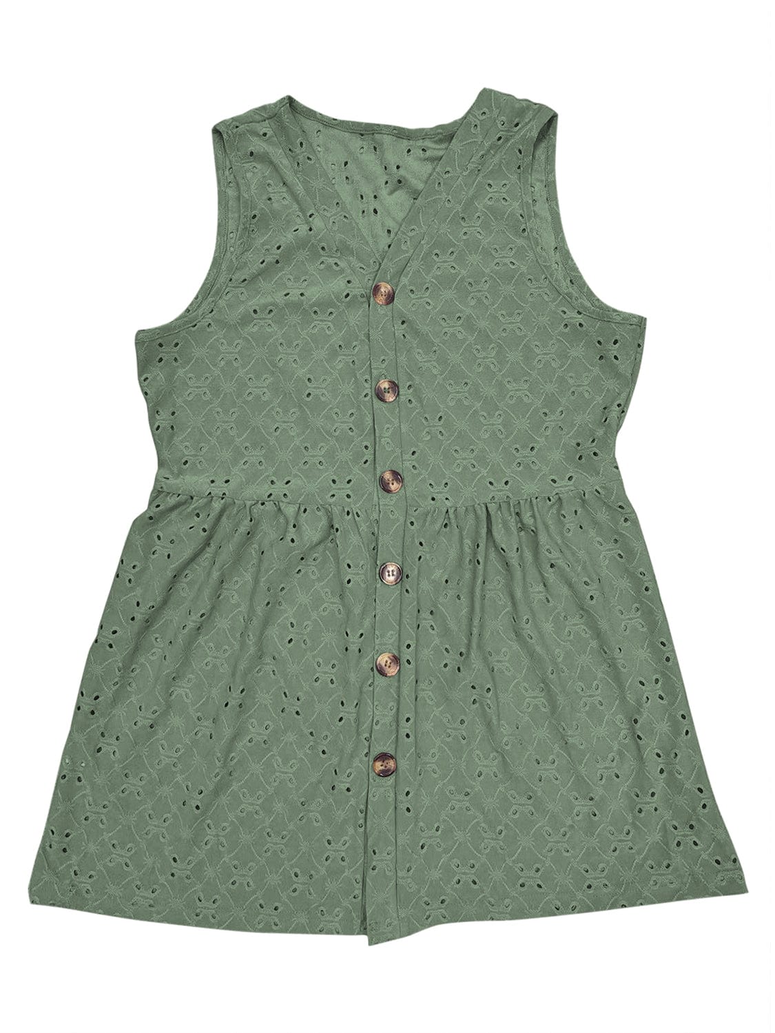 Full Size Eyelet Button Up V-Neck Tank - Trendsi