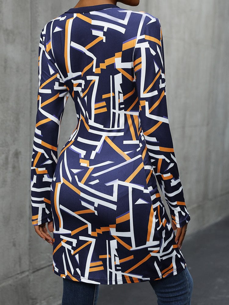 Geometric Surplice Long Sleeve T-Shirt - Trendsi