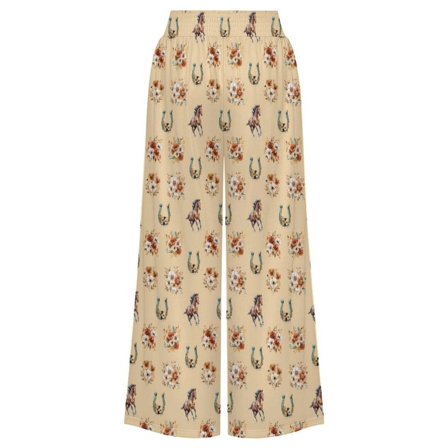 Baha Ranch Country Girl Floral Horse High Waisted Wide Leg Pants