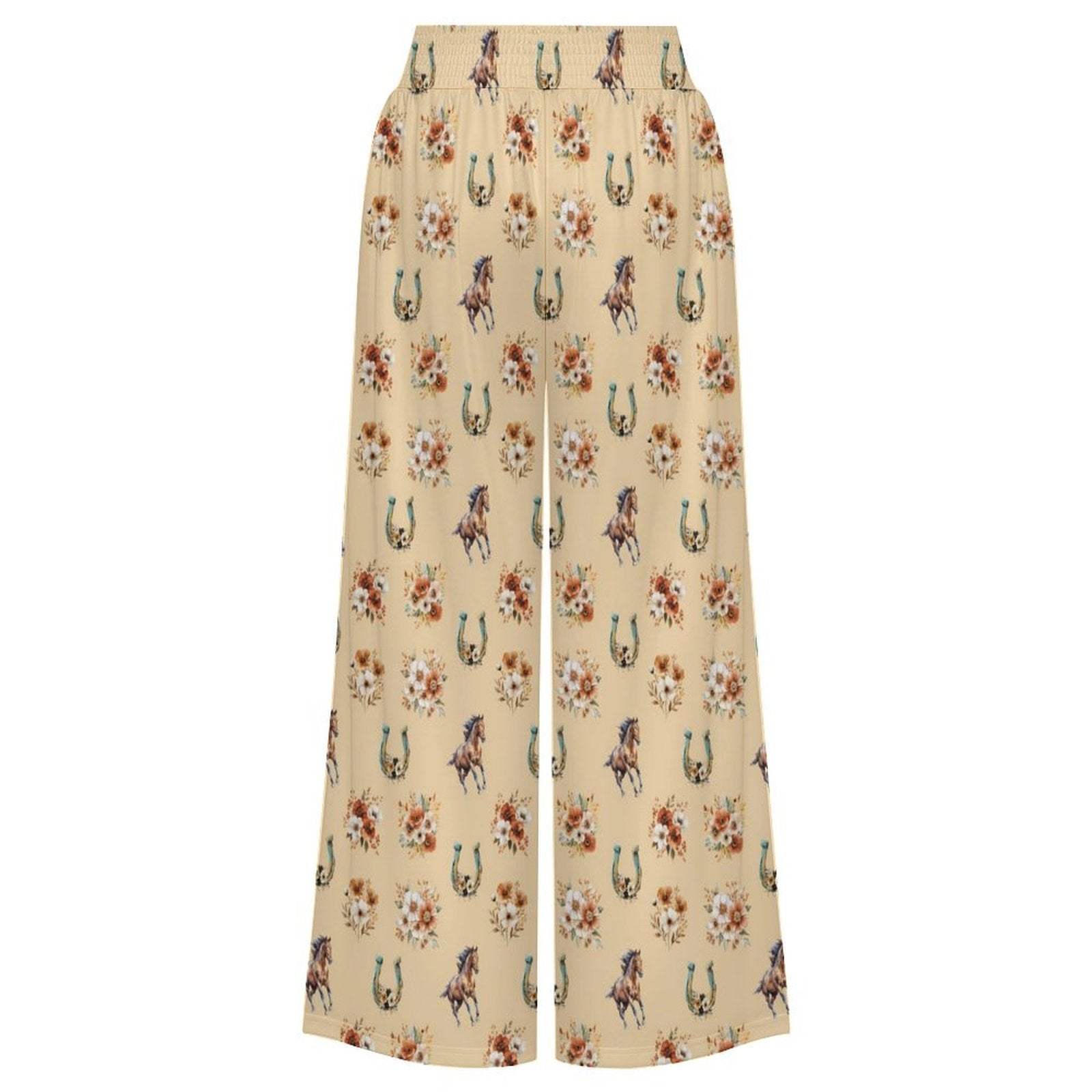 Baha Ranch Country Girl Floral Horse High Waisted Wide Leg Pants