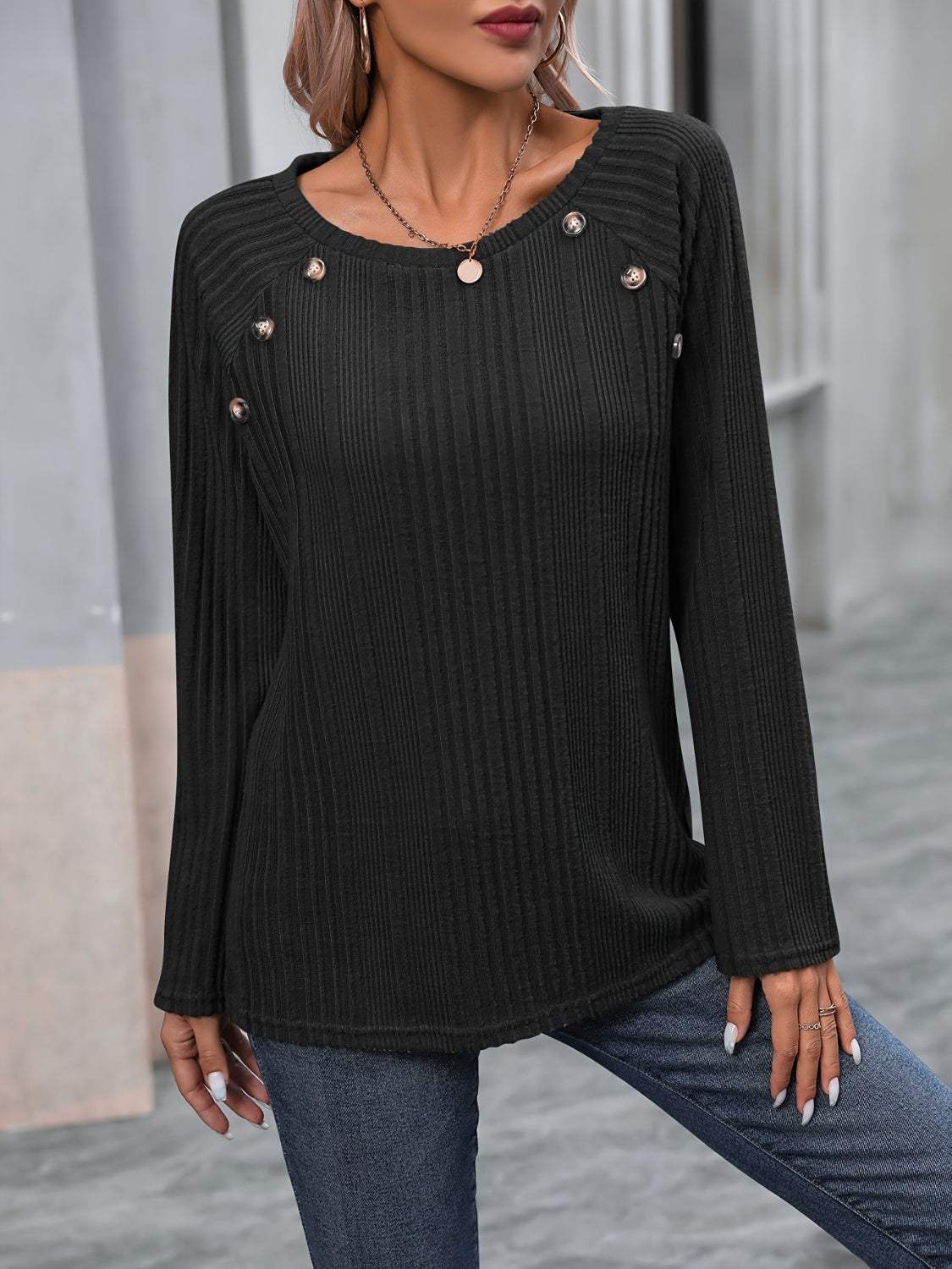 Round Neck Long Sleeve T-Shirt - Trendsi - Flyclothing LLC