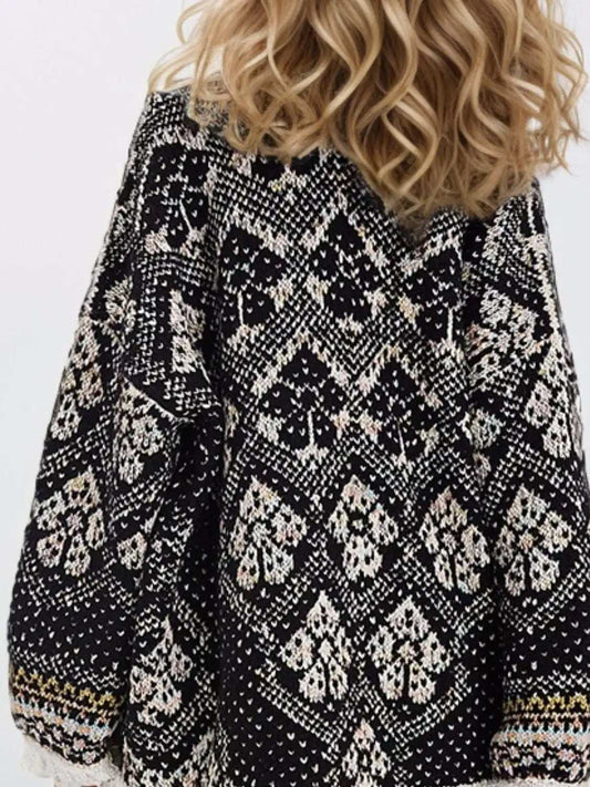 Open Front Long Sleeve Graphic Cardigan - Trendsi - Flyclothing LLC