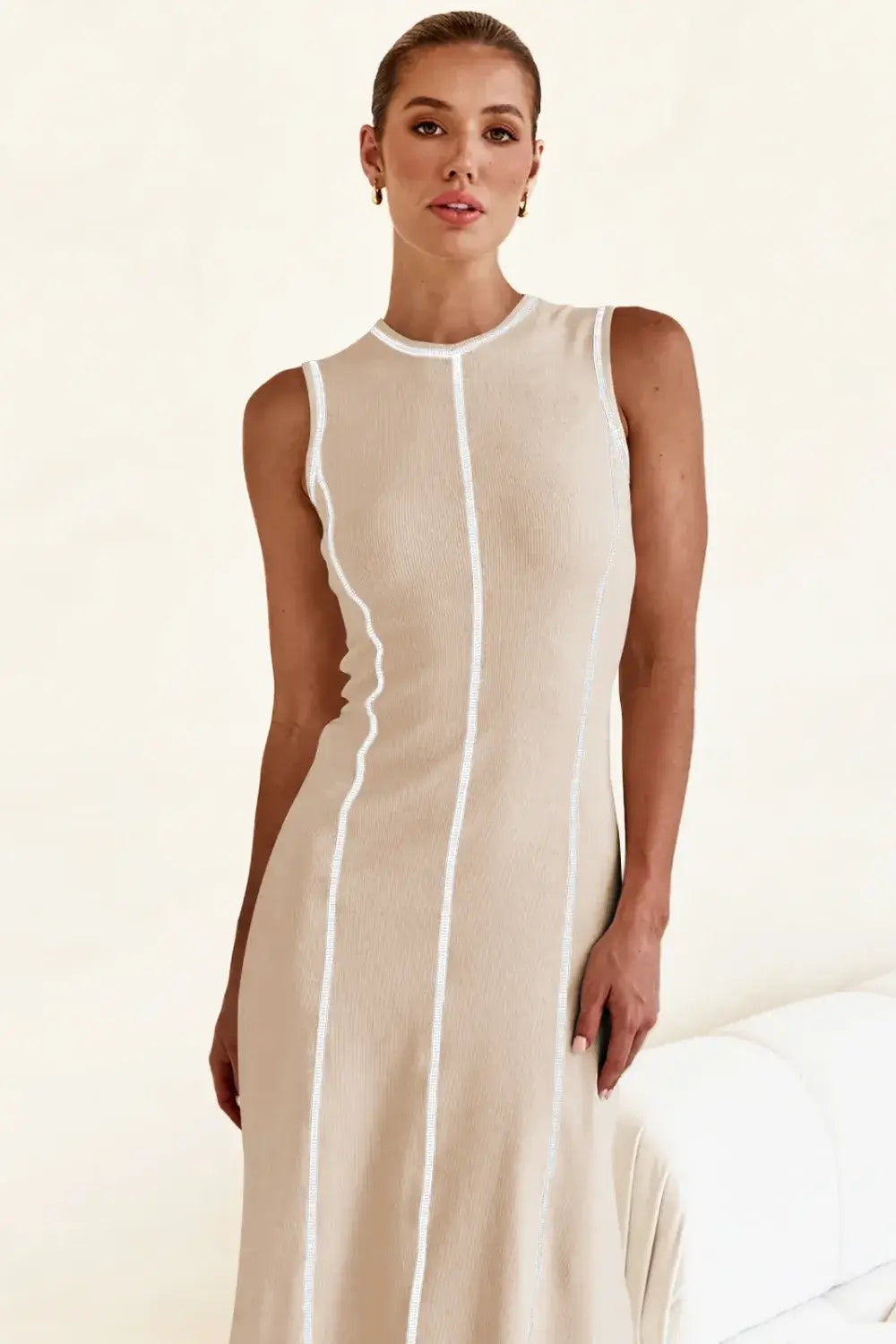 Contrast Stitching Maxi Tank Dress - Trendsi - Flyclothing LLC