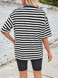 Lovelet Striped Round Neck Half Sleeve T-Shirt - Trendsi - Flyclothing LLC