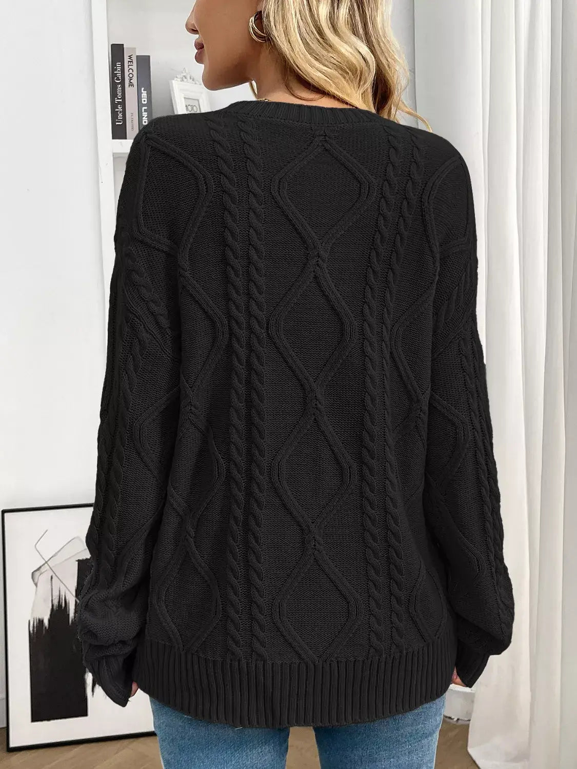 Cable Knit Round Neck Sweater - Trendsi - Flyclothing LLC