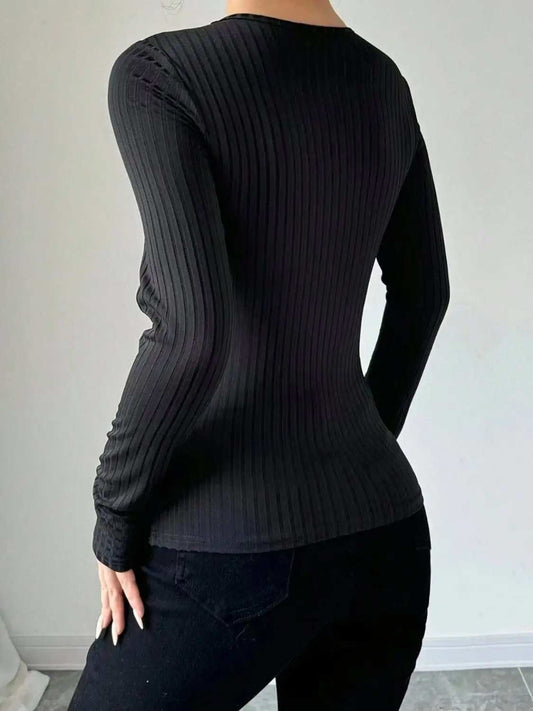 Mesh Detail Round Neck Long Sleeve Top - Trendsi - Flyclothing LLC