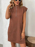 Texture Half Zip Cap Sleeve Mini Dress - Trendsi