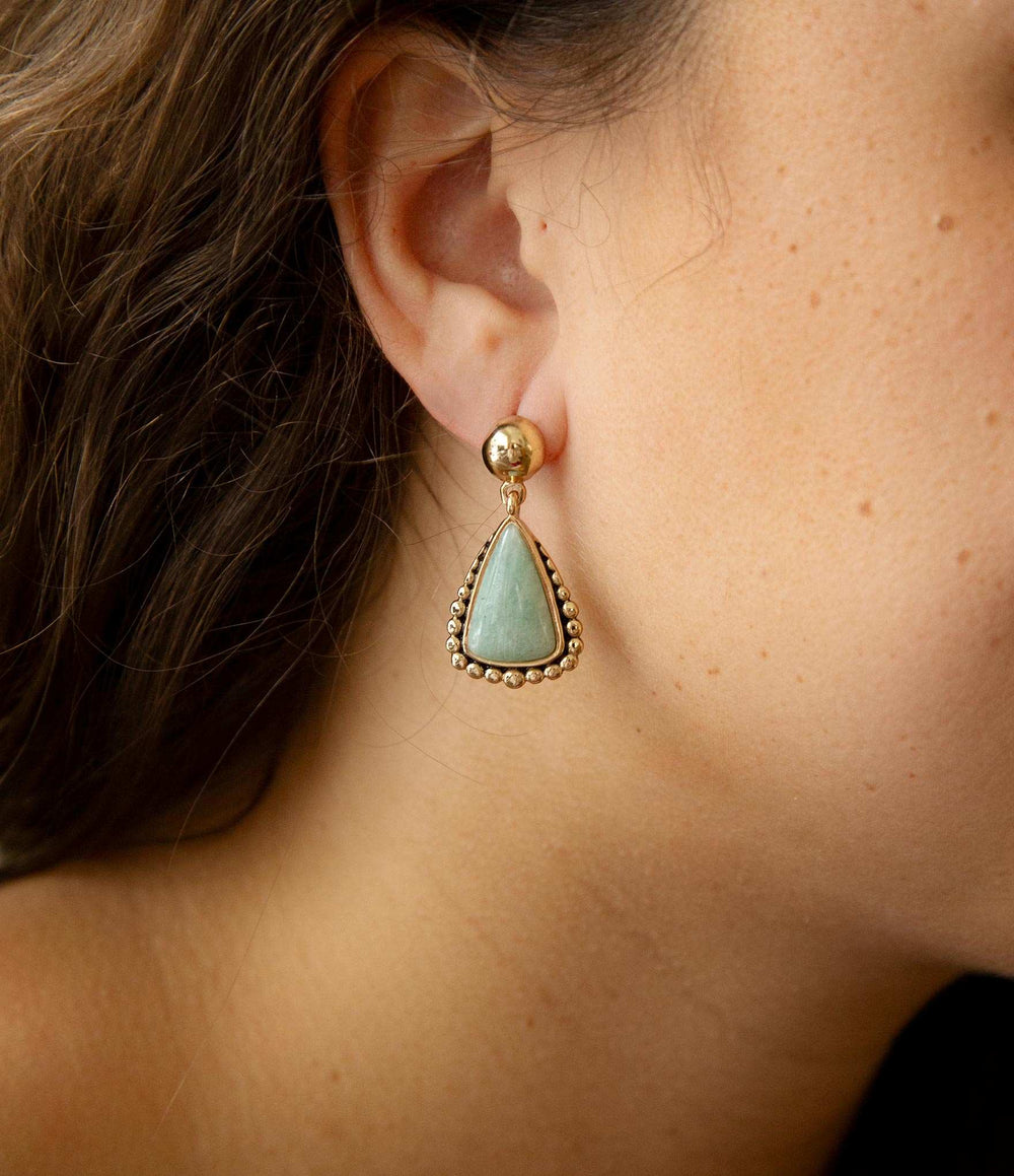 Begondor Blue Amazonite Golden Post Drop Earrings - Barse Jewelry - Flyclothing LLC
