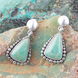 Begondor Green Turquoise Sterling Silver Post Drop Earrings