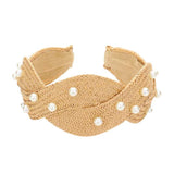 Pearl Embellished Braided Straw Headband - Madeline Love - Flyclothing LLC