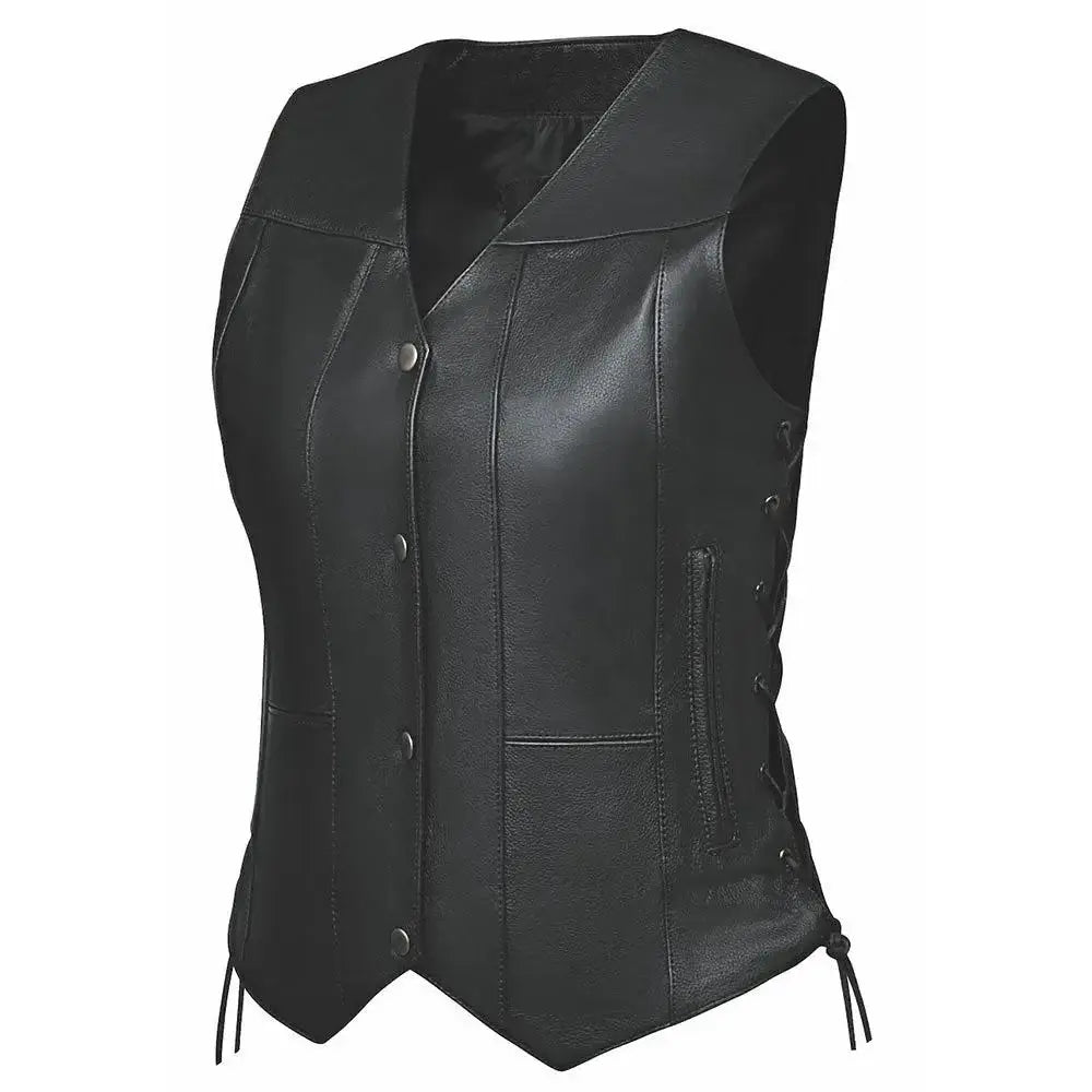 Belle - Ladies 10 Pocket Leather Vest - Unik Just for Bikers - Flyclothing LLC