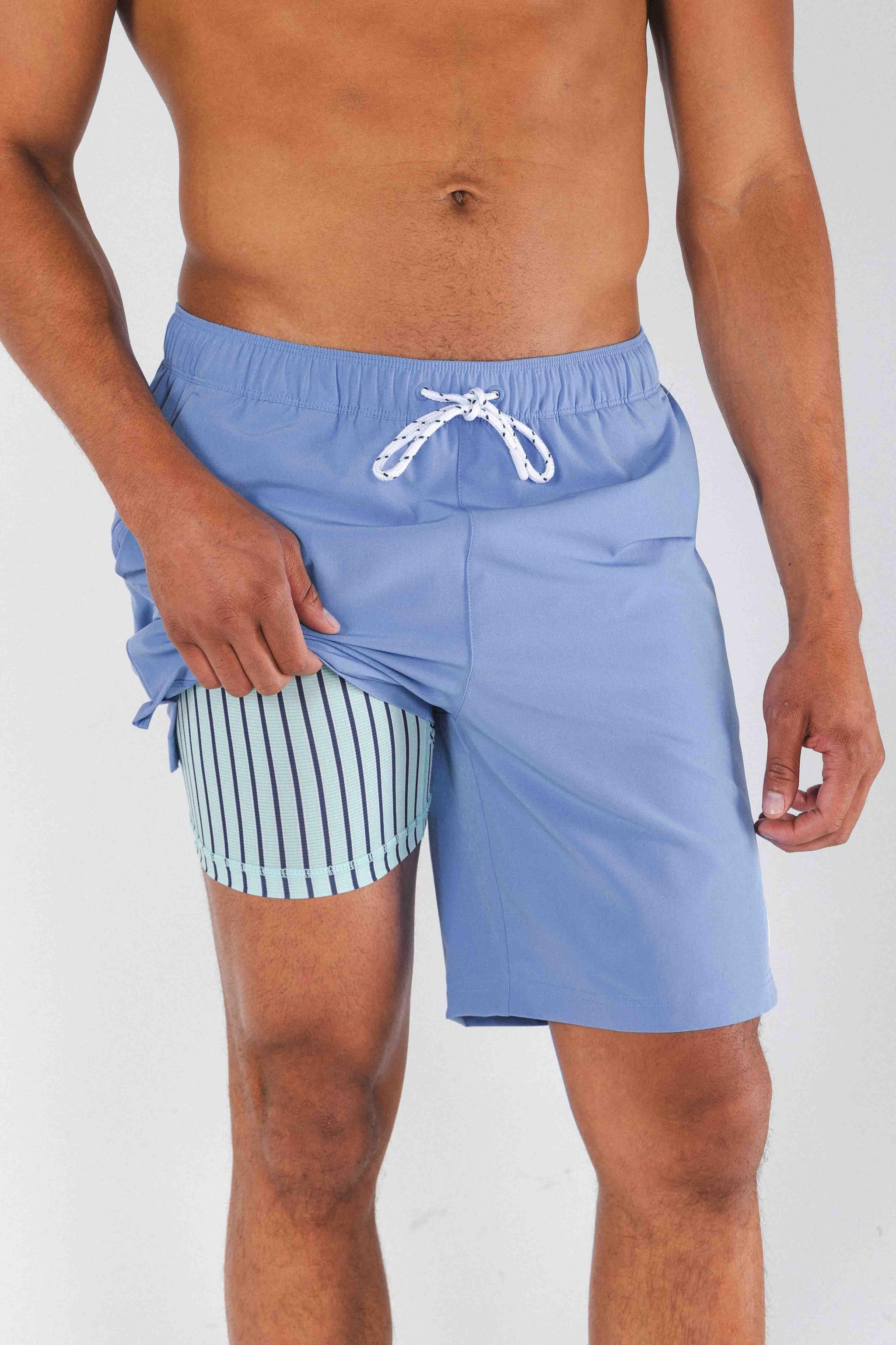 The Belly Flop | Blue and Green Ball Hammock® Pouch 8" Swim Trunks - Shinesty - Flyclothing LLC