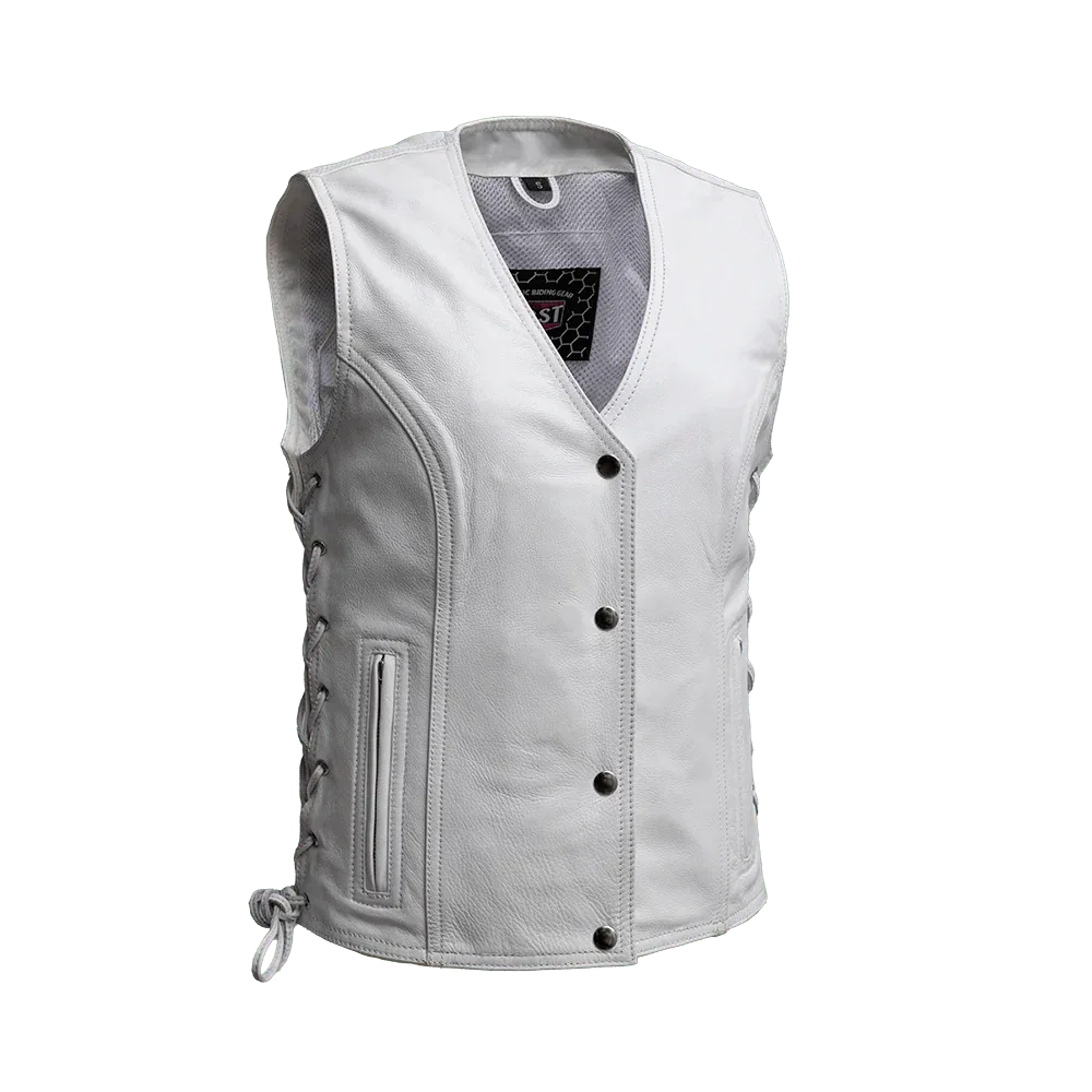 Beryl - Women's Motorcycle Leather Vest - White - First Manufacturing Company - Flyclothing LLC