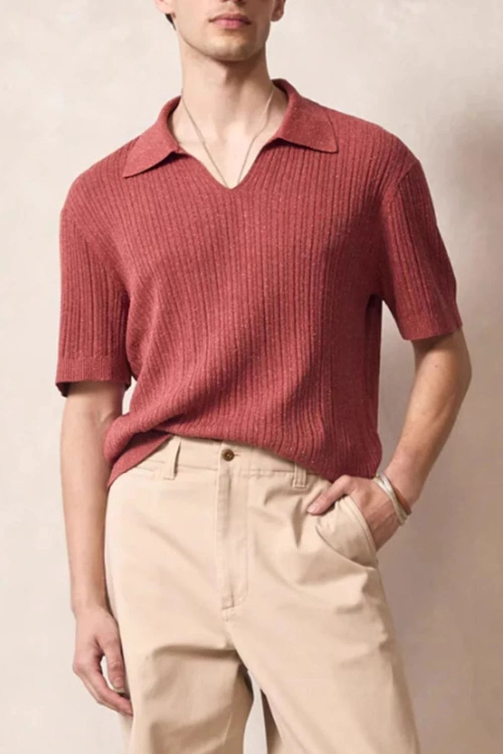 Men's Plus Size Johnny Collar Half Sleeve Knit Polo - Trendsi
