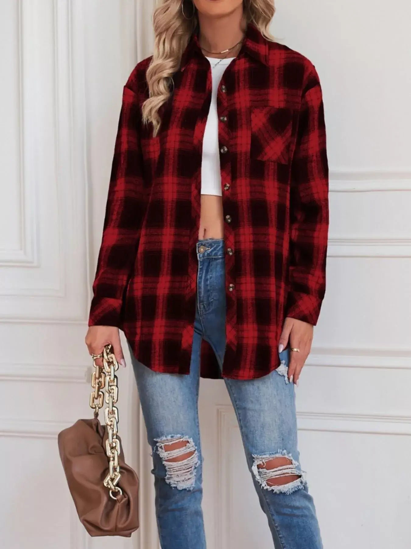 Casual Plaid Button Up Shirt - Trendsi - Flyclothing LLC