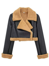 Collared Neck Long Sleeve Plush Cropped Jacket - Trendsi - Flyclothing LLC