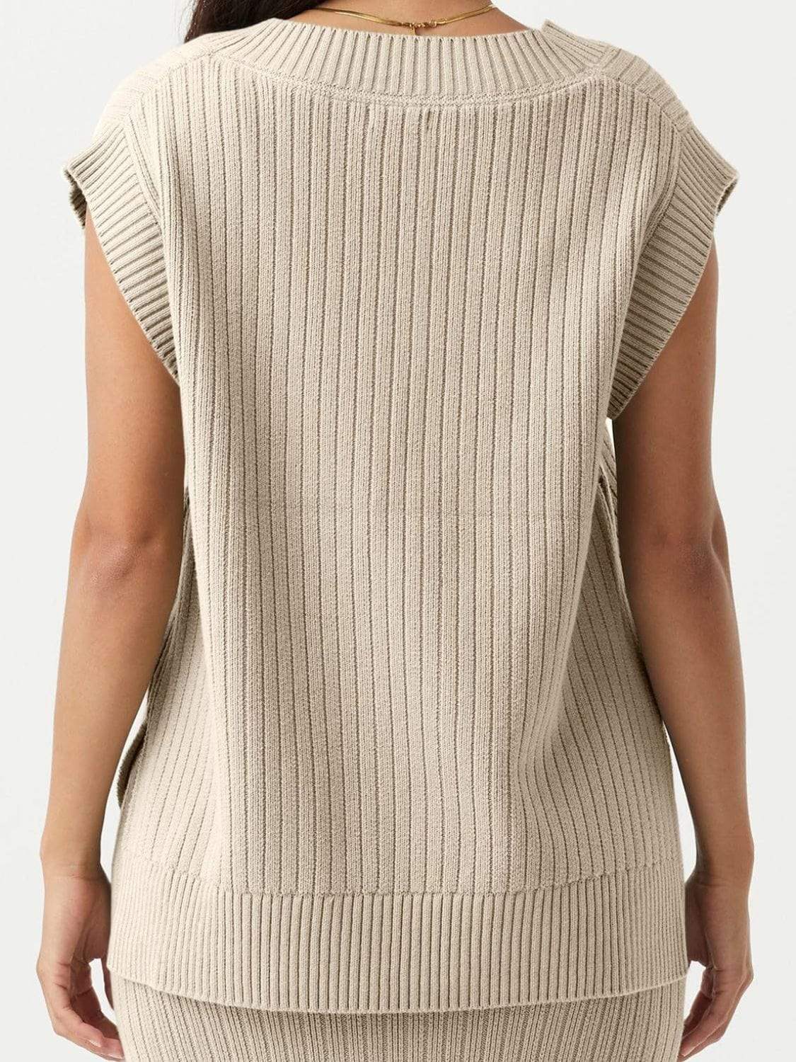 Mandy Ribbed V-Neck Sweater Vest - Trendsi - Flyclothing LLC