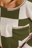 BiBi Checker Printed Hacci Top with Front Pocket - Trendsi