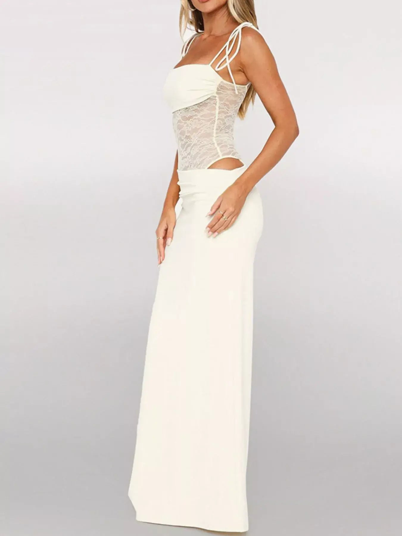 Lace Cutout Tie Shoulder Maxi Dress - Trendsi - Flyclothing LLC