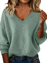Full Size V-Neck Dropped Shoulder Sweater Plus Size - Trendsi - Flyclothing LLC
