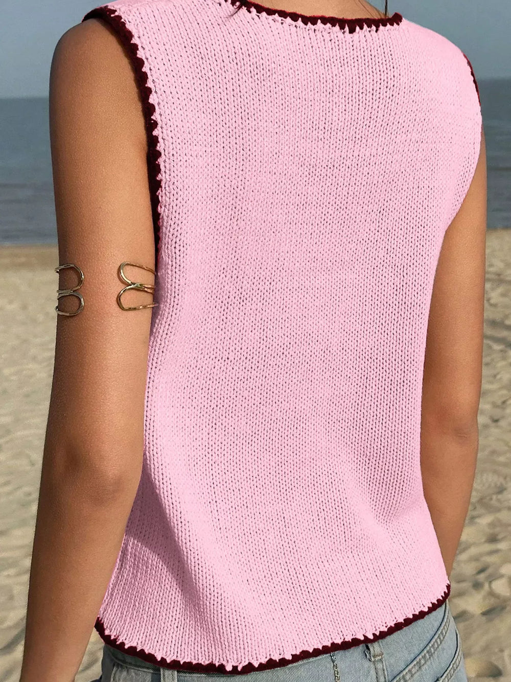 Contrast Trim Knitted Sweater Vest - Trendsi - Flyclothing LLC